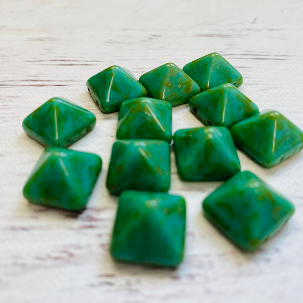 Czech Glass 12mm Pyramid Turquoise in Color