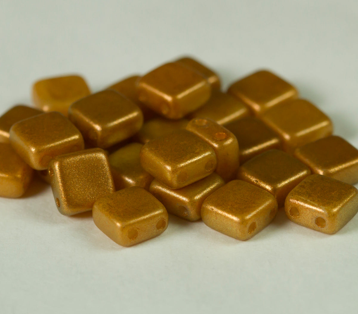 Czech Glass 6mm Tile Matte Metallic Gold