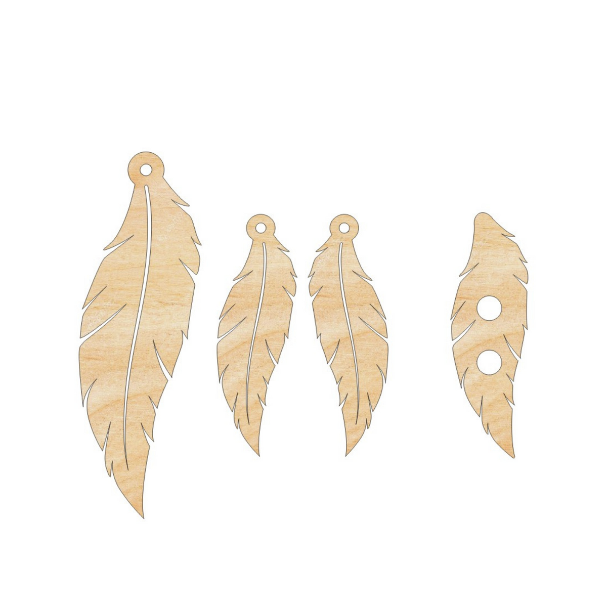 Wood Button Earrings Pendant Feather Shaped 4 Pieces
