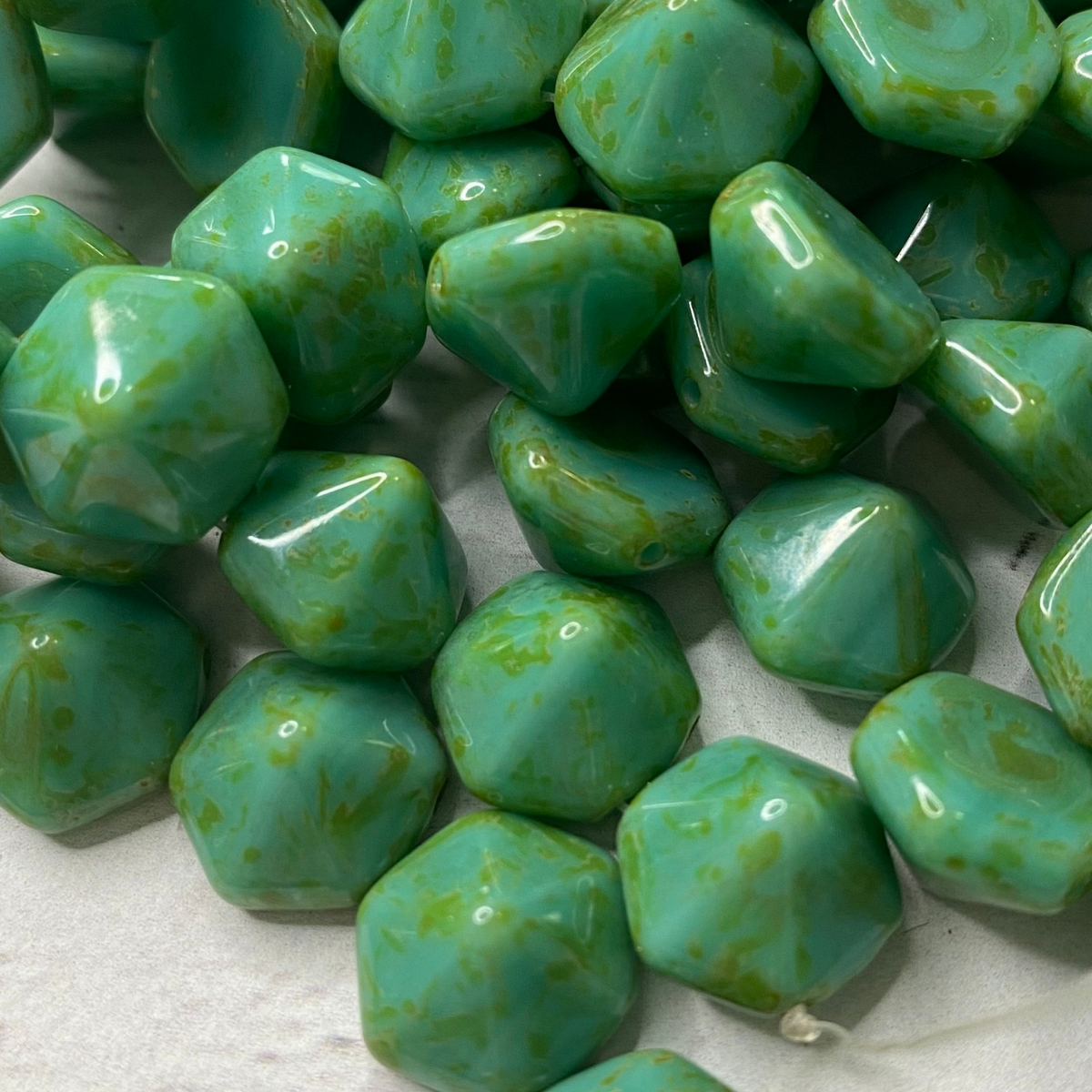 Czech Glass two hole 12mm Hexagon Pyramid Turquoise