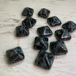 Czech Glass two hole 12mm Pyramid Jet Travertine