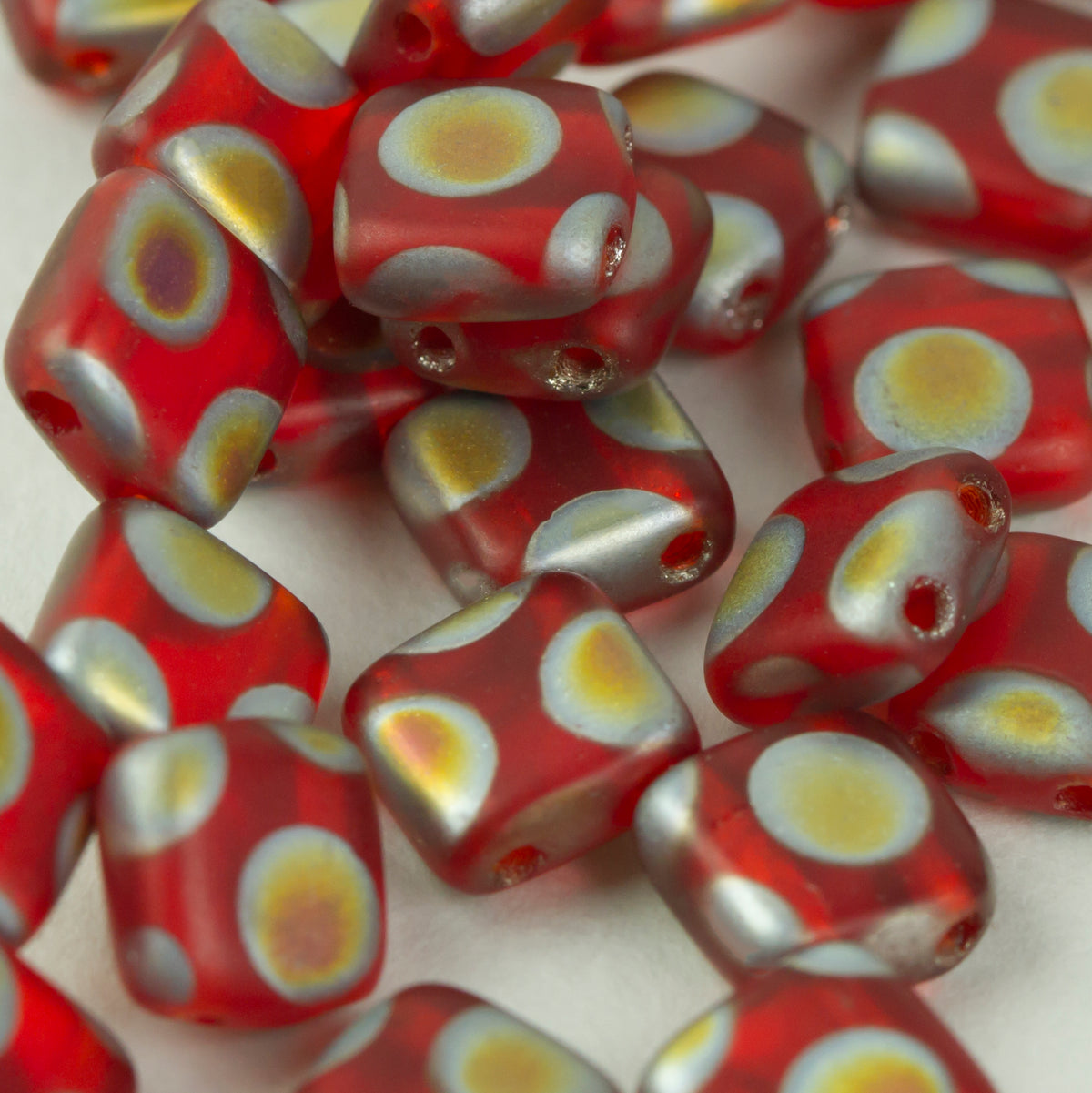 Czech Glass 6mm Tile Bead Siam Peacock
