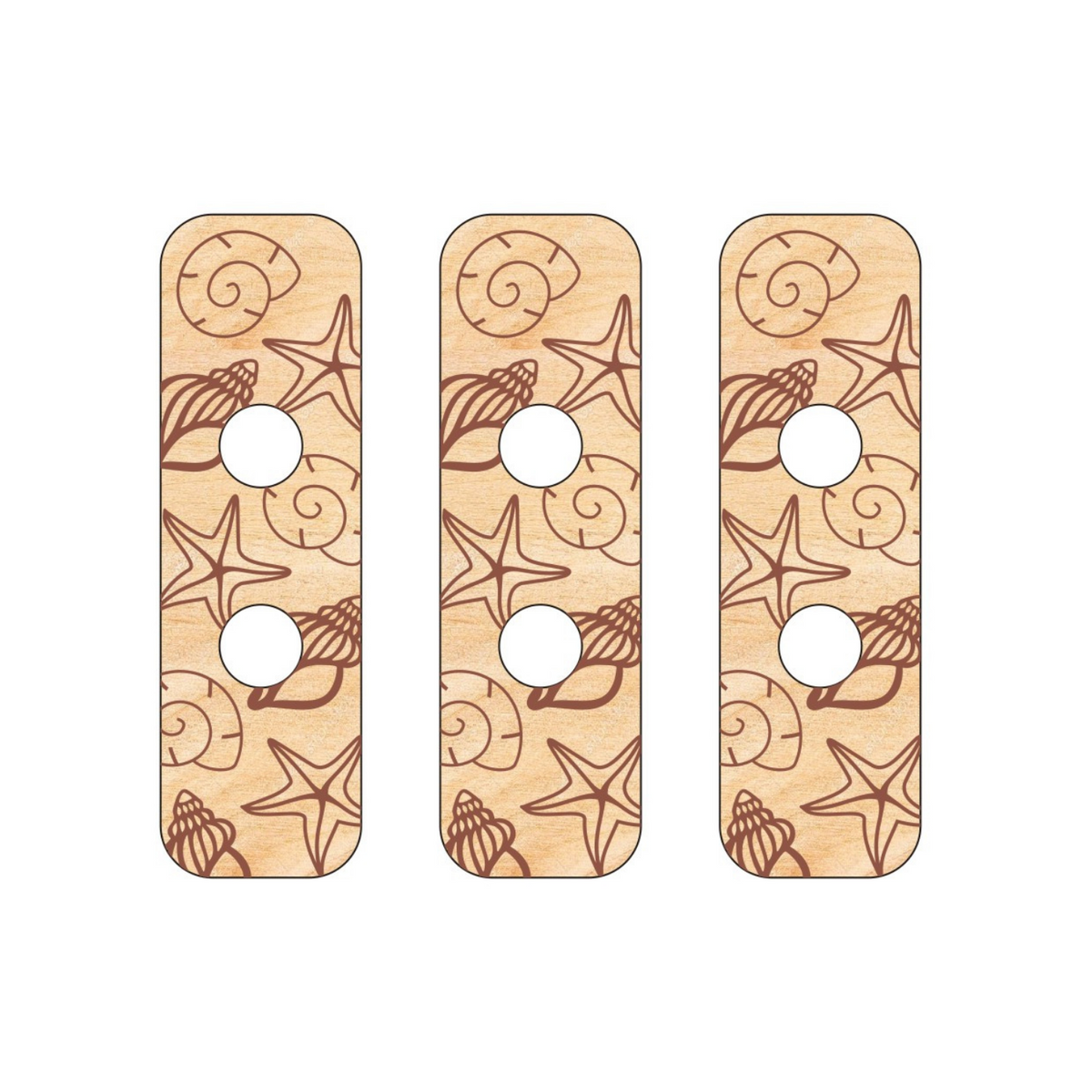 Wood Button 3 Pieces 2 Hole Sea Shells 1.5" x .25