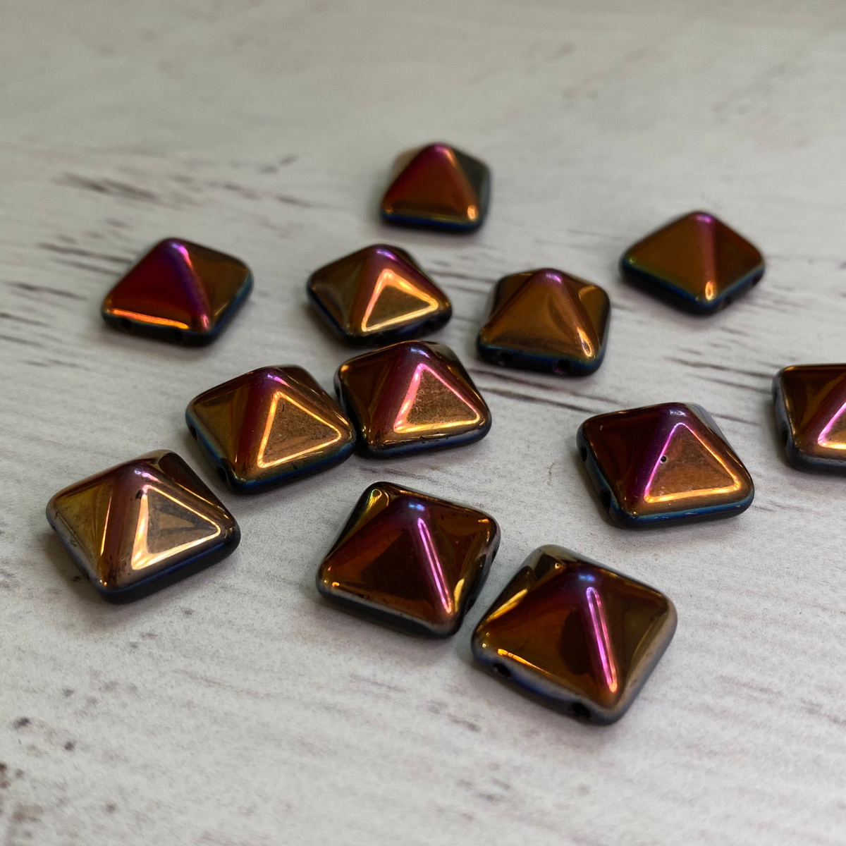 Czech Glass two hole 12mm Pyramid Jet Marea