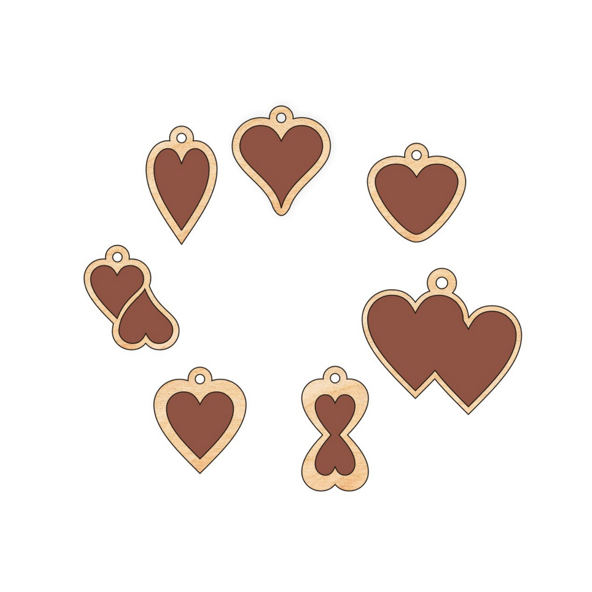 Jewel Loom Wood Charms Heart Collection 7 Pieces
