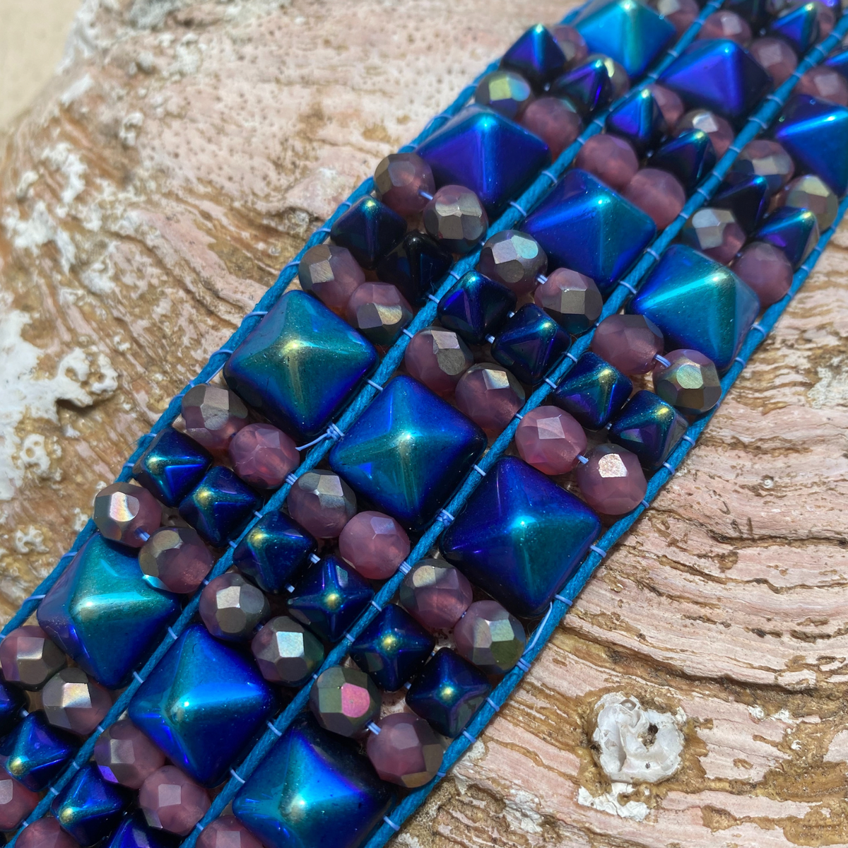 Czech Beads 12mm Pyramid Peacock Blue AB 30pcs