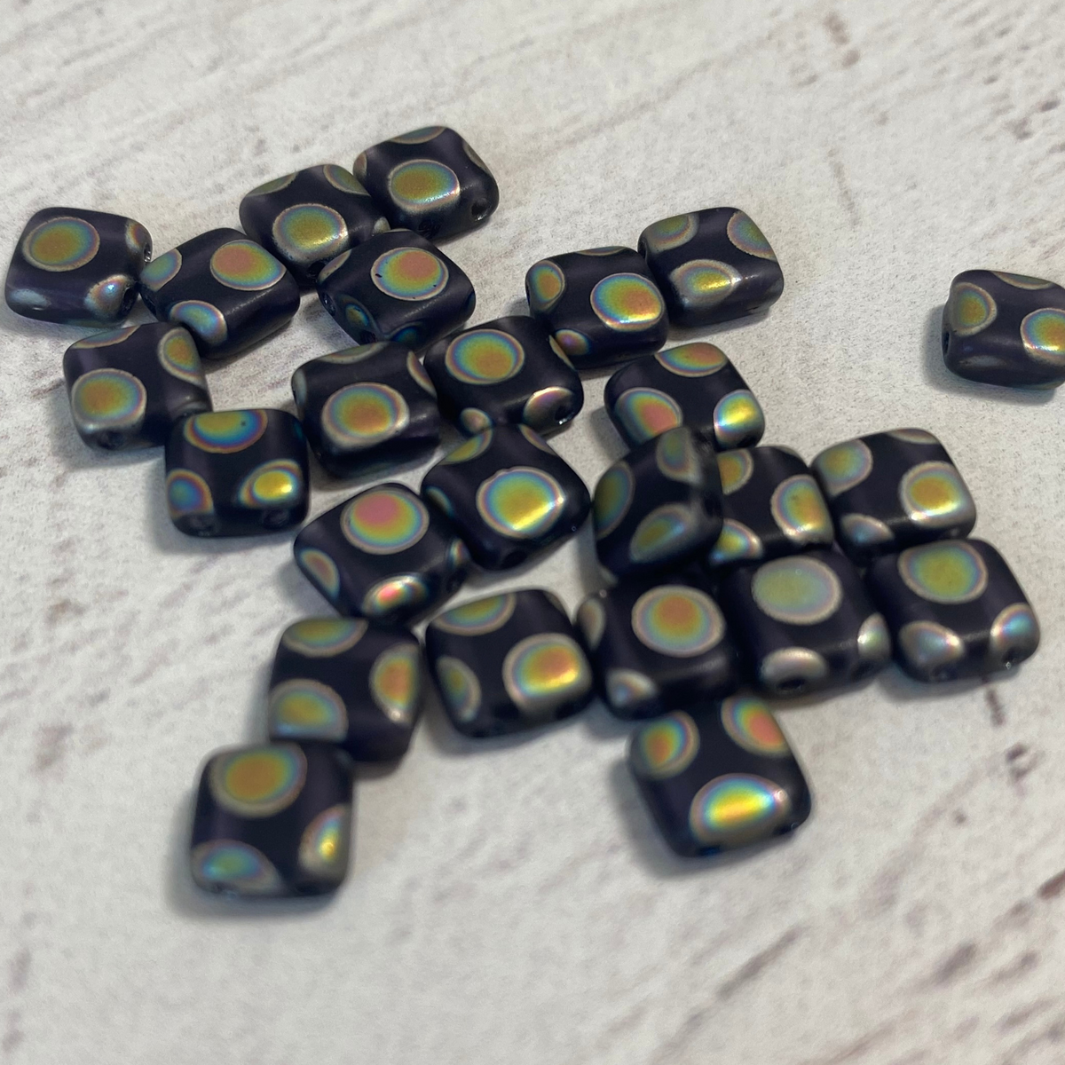 Czech Glass 6mm Tile Medium Purple Peacock