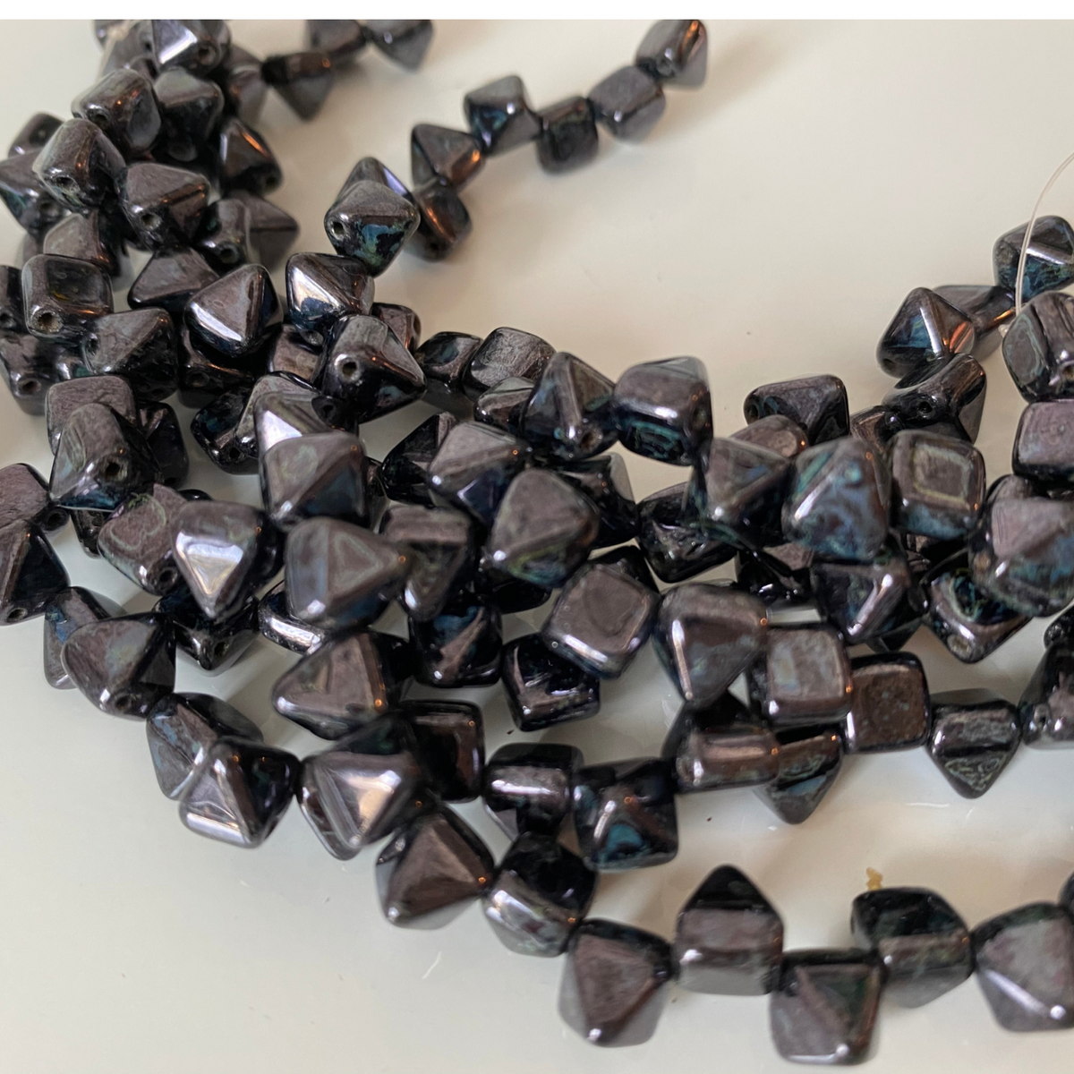 Czech Glass 6mm Tile Bead Pyramid Hematite Travertine