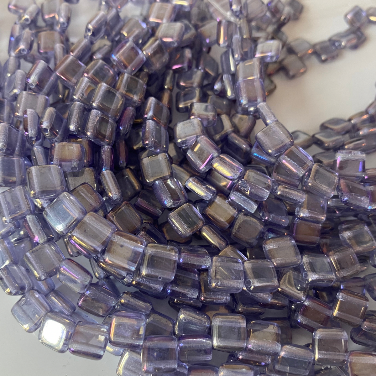 Czech Glass 6mm Tile Light Amethyst Pink Luster