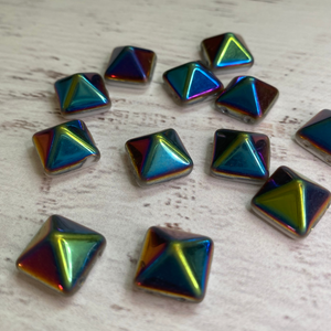 Czech Glass two hole 12mm Pyramid White Vitrail