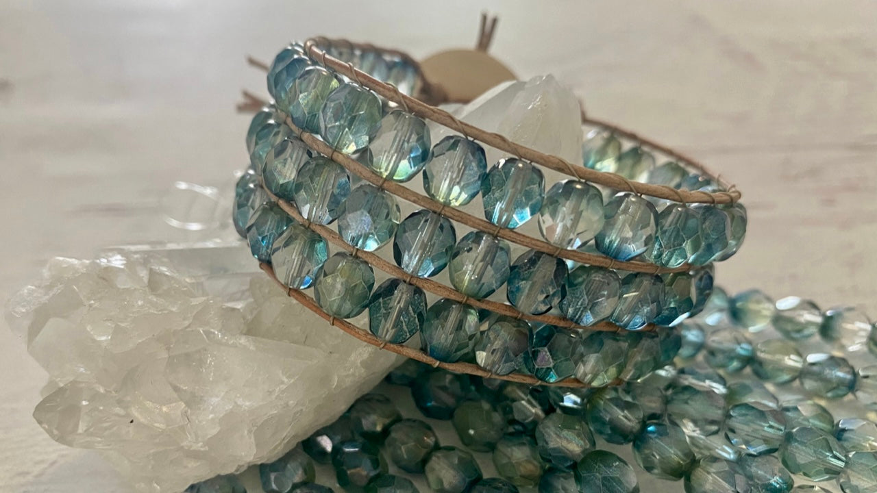 Ocean Green Aqua Cuff Bracelet Beading Tutorial with Jewels