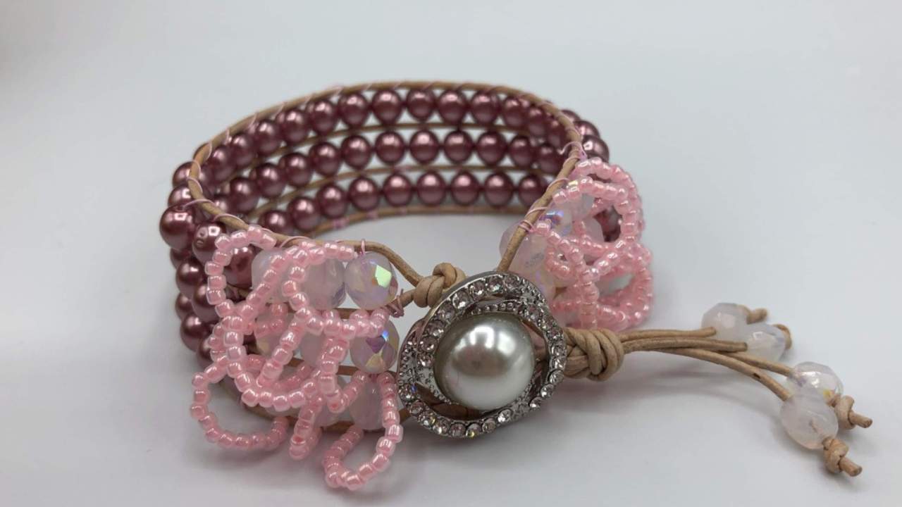 Leather & Pearl Embellished Bracelet Tutorial - Jewel Loom School Live with Tricia & Amber