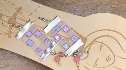 Tile Beads Button Hole Earrings - Jewel Loom School with Amber & Tricia