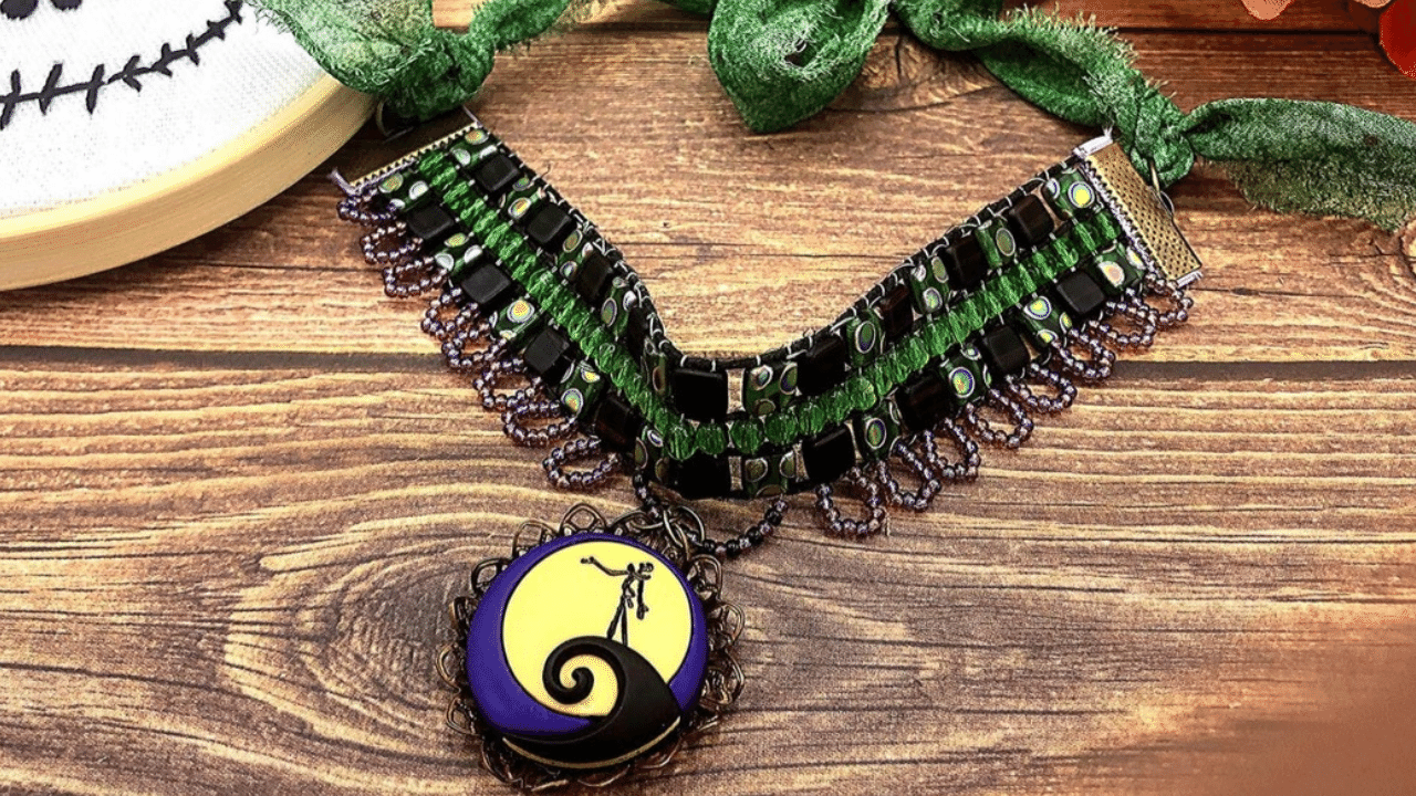 Festive Necklace with Tile Beads & Sari Silk Tie