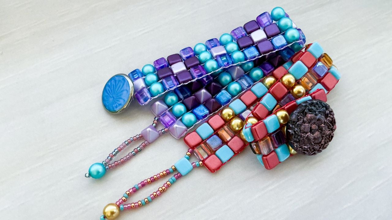 How to Add 2 Hole Pyramid Beads and Add a Button & Beaded Loop Closure