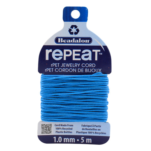 RePEaT, 100% Recycled PET Braided Cord, 12 Strand, 1.5 mm / .059 in, 125 lb / 56.7 kg, Break Strength, Sky Blue, 16.4 ft / 5 m