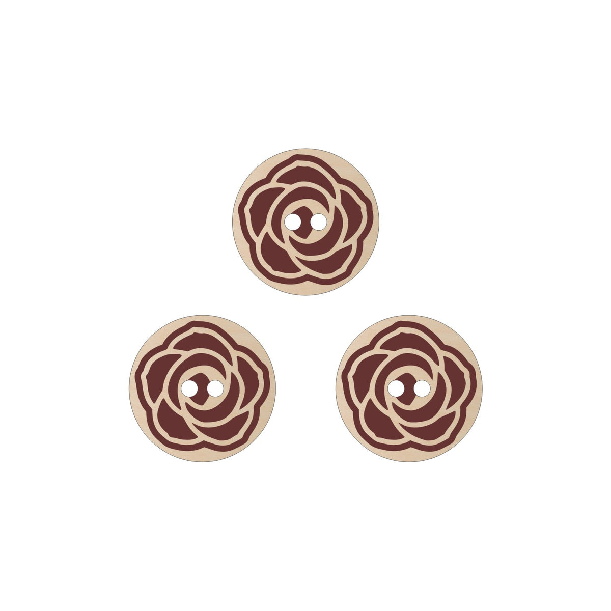 Jewel Loom Designer Series Baltic Birch Wood Rose Buttons 3 piece Collection