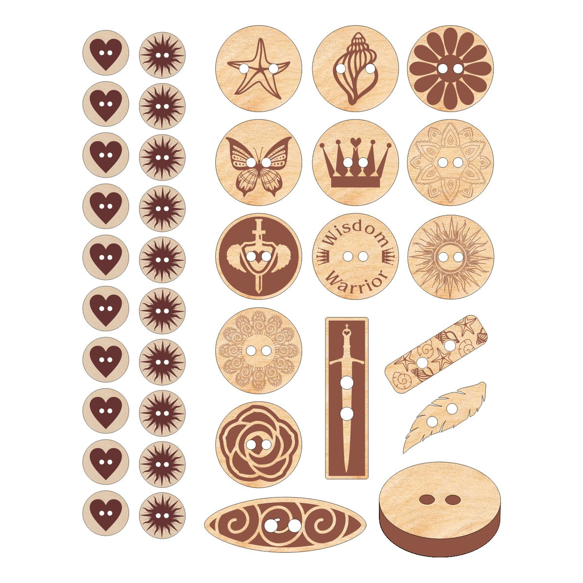 Jewel Loom Designer Series Baltic Birch Sanded Wood Buttons 36 piece Collection