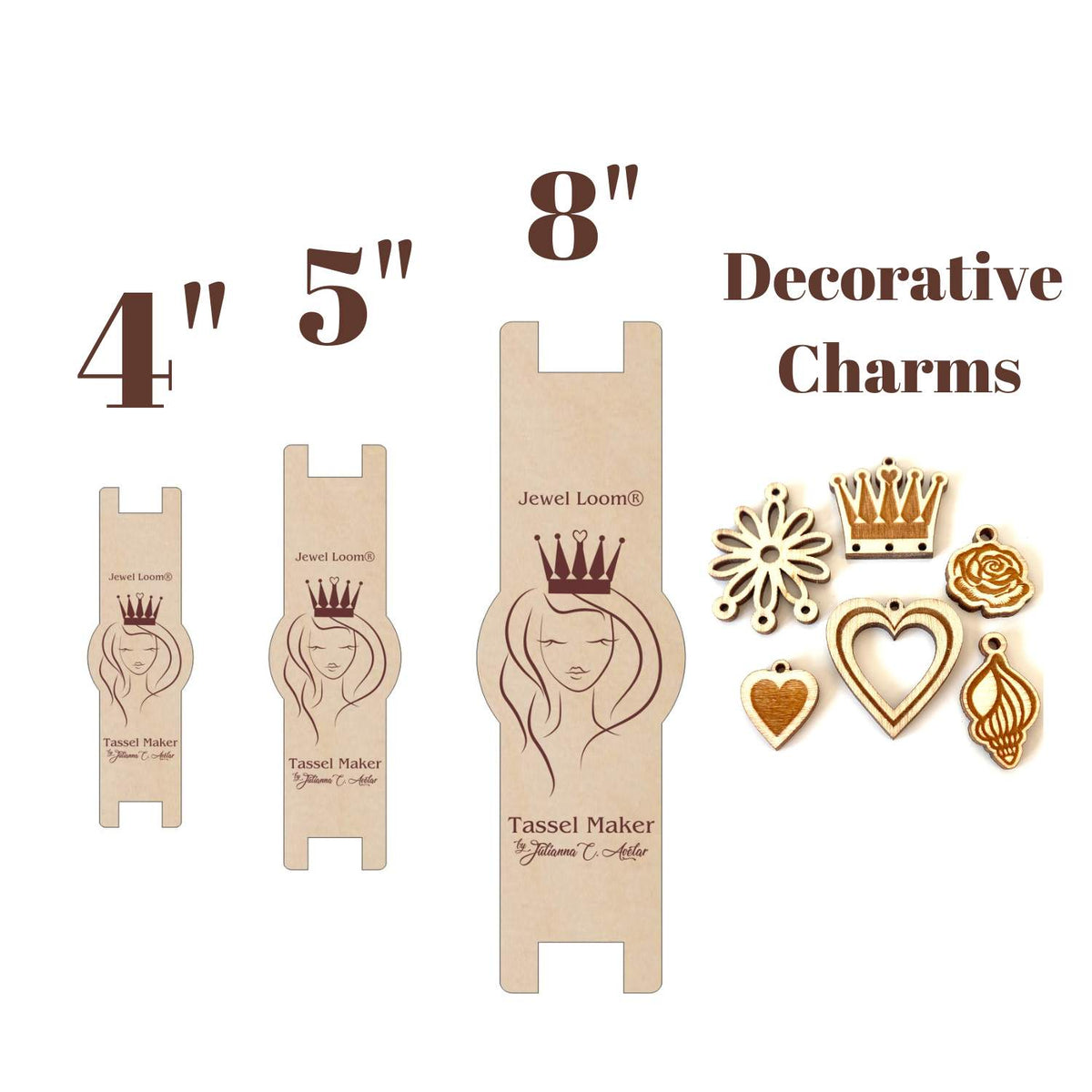 Jewel Loom Wood Tassel Maker Multiple Size 3 Pack Kit with Charms