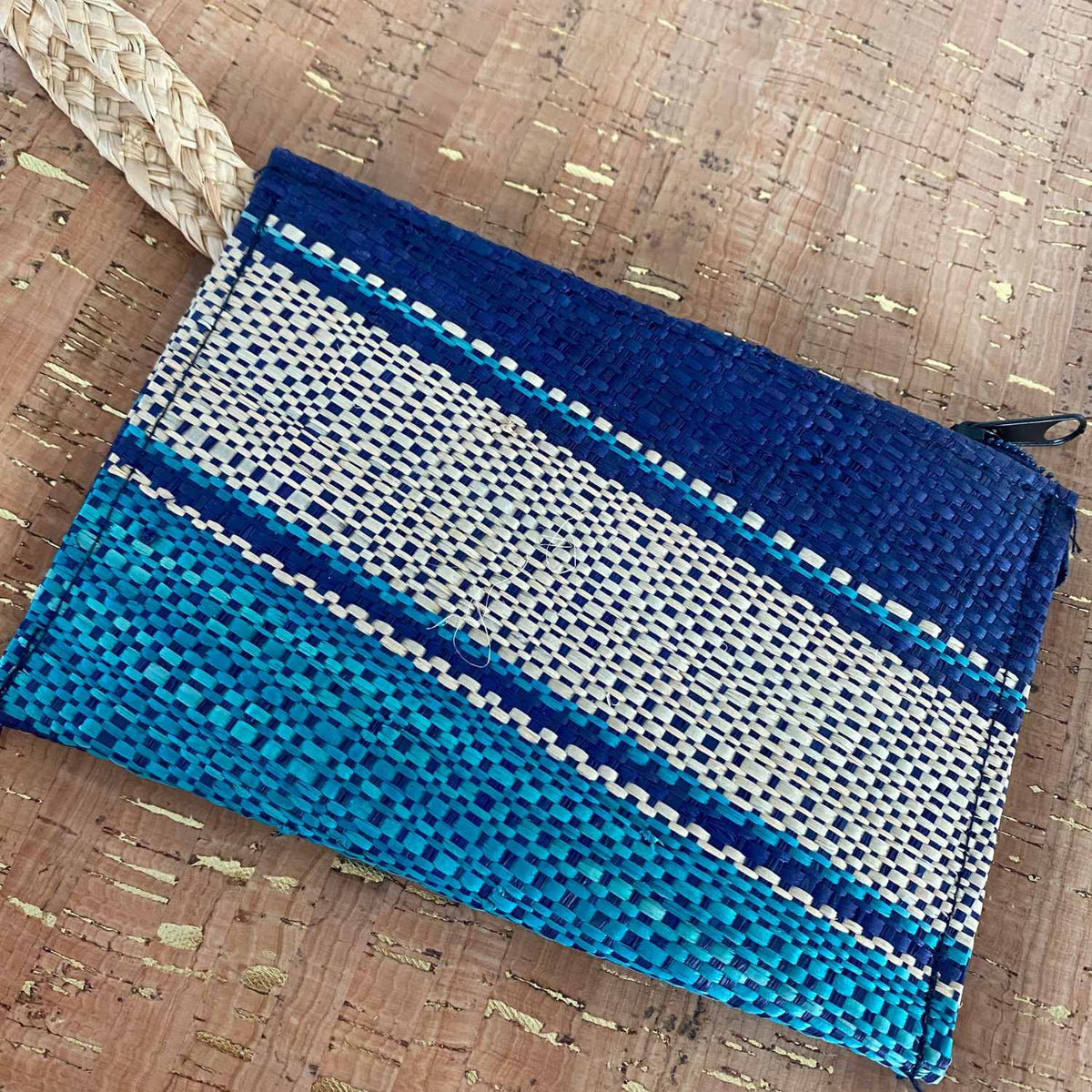 African Recycled Materials Clutch Light Blue Stripes
