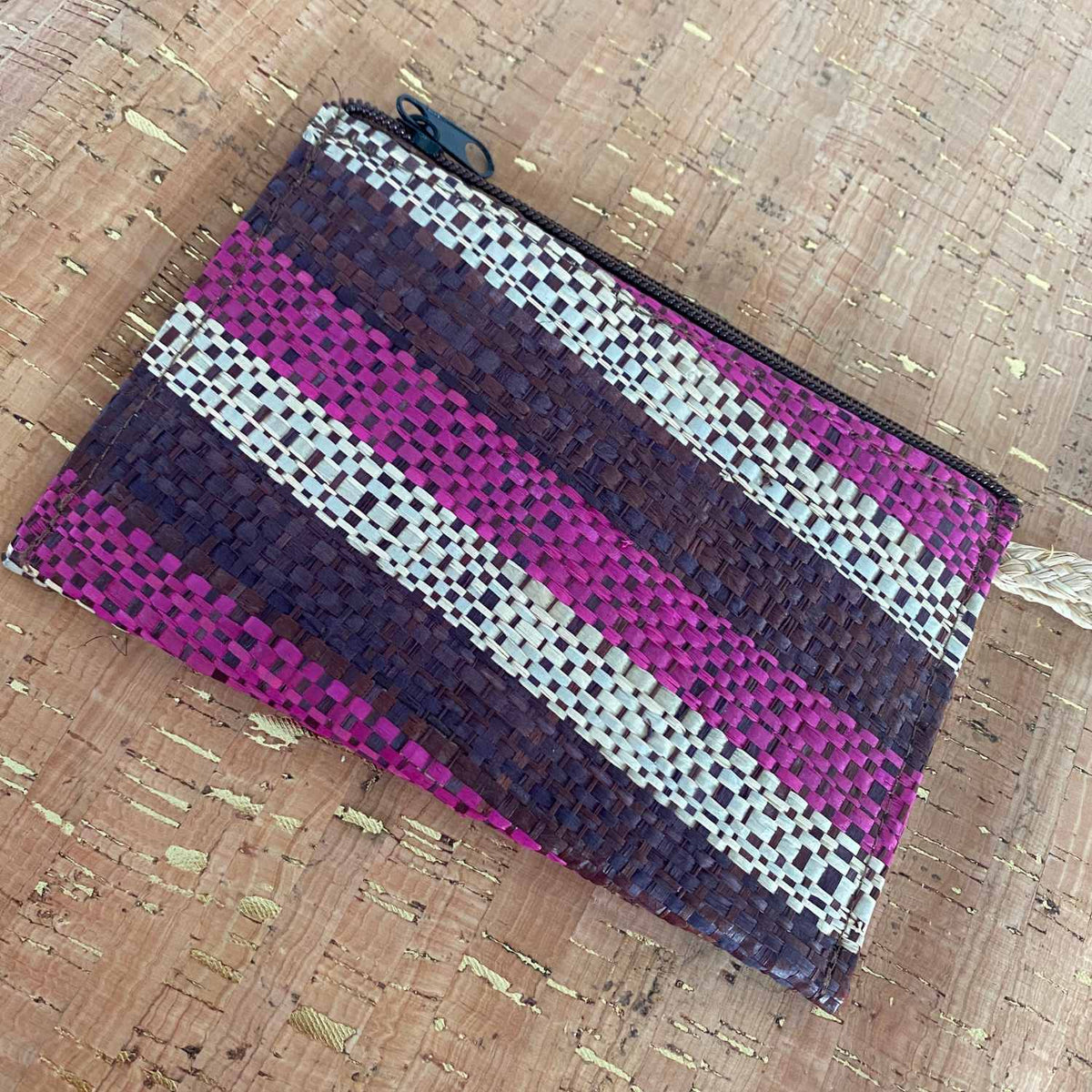 African Recycled Materials Clutch Pink Brown Stripes