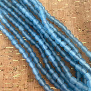 African Recycled Glass Beads Strand Round Blue