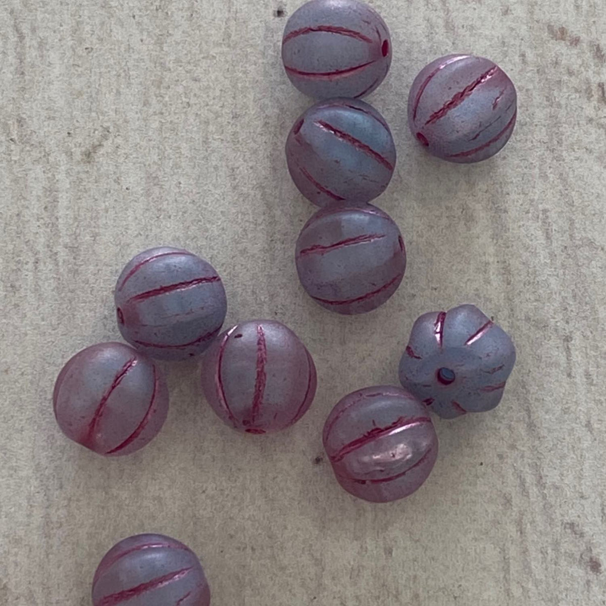 Czech Glass 8mm  Melons Periwinkle Matte with Fuschia Wash 10pcs
