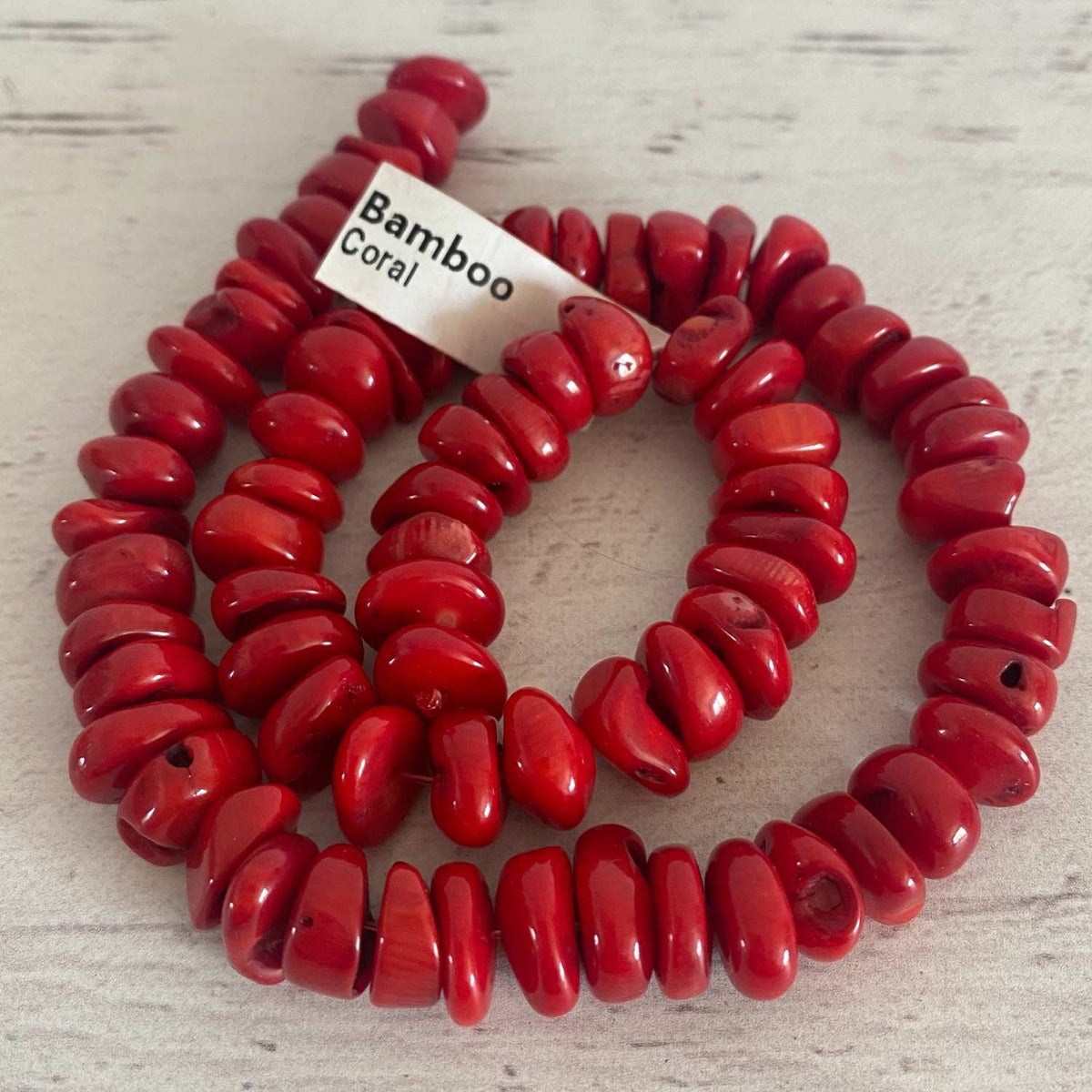 Bamboo Coral Red Large Chips Bead Strand