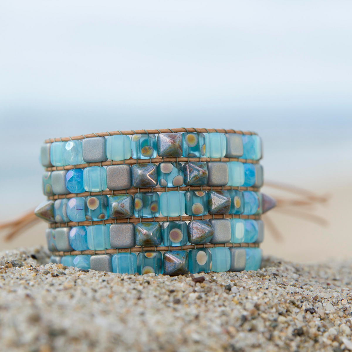 Beaded Cuff made on the Jewel Loom Bead Loom in shades of blue 