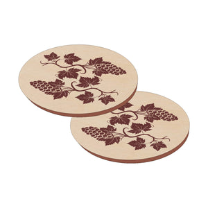 Sustainable Baltic Birch Designer Coasters Grapevine 2 pieces