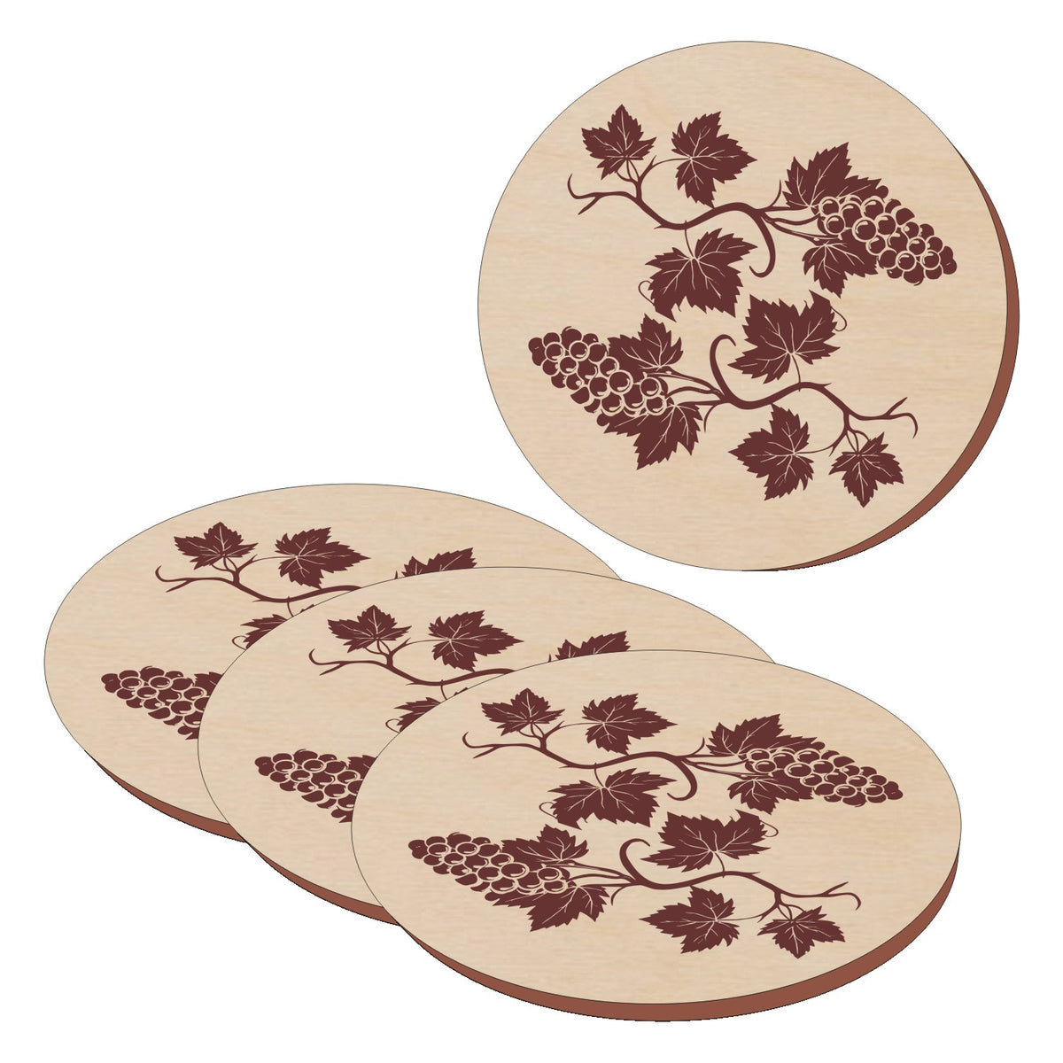 Sustainable Baltic Birch Designer Coasters Grapevine 4 pieces