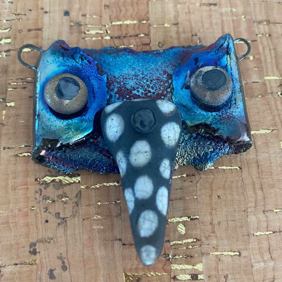 MAKUstudio Raku Whimsical Bird Pendant 2.25 x 2.25