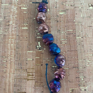 XAZ RAKU Fired Small Nugget Bead Strand Copper 8 pieces