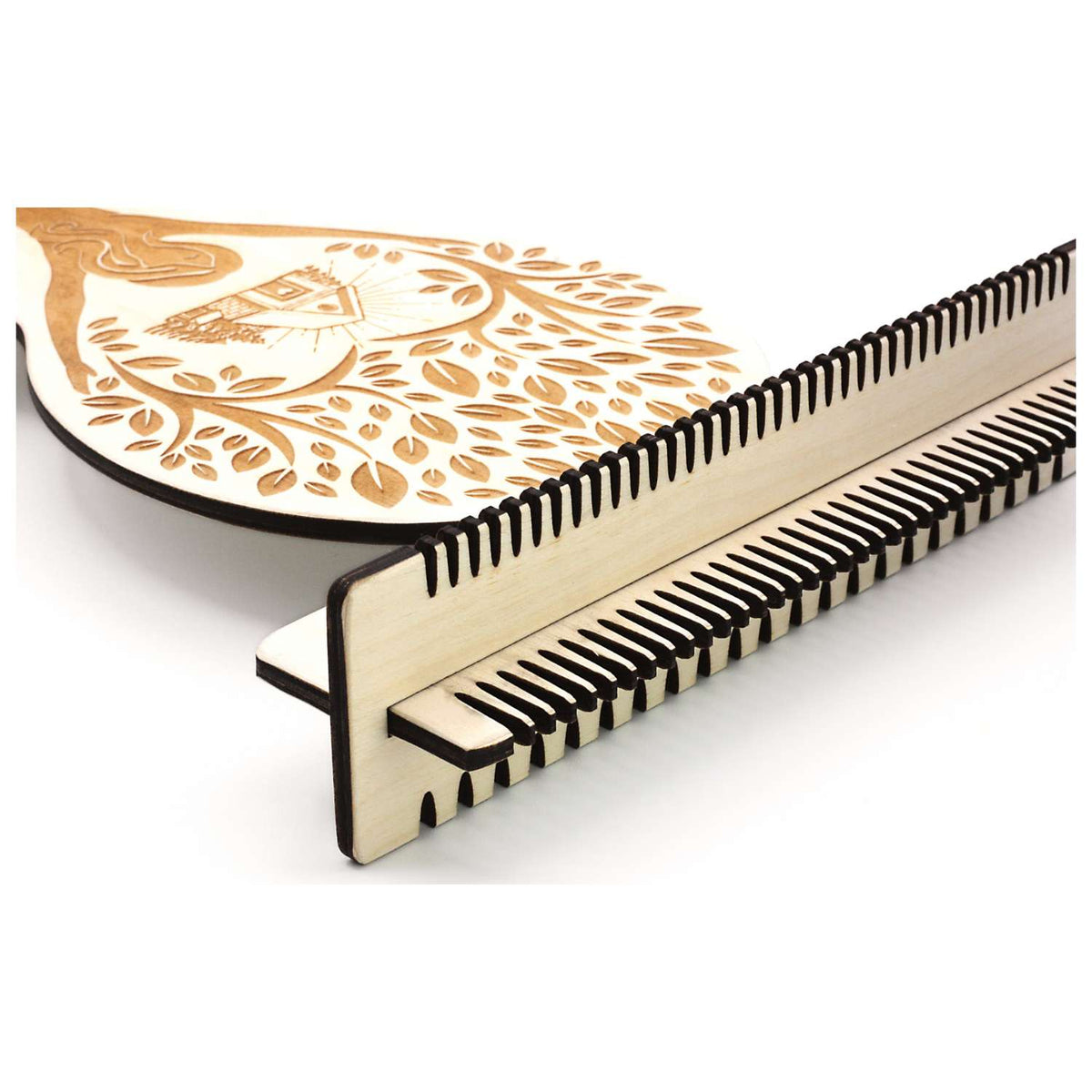 Top of ROOTED Loom featuring the Grids where you place your beading thread or cord to create your warp threads. Image is on a white background 