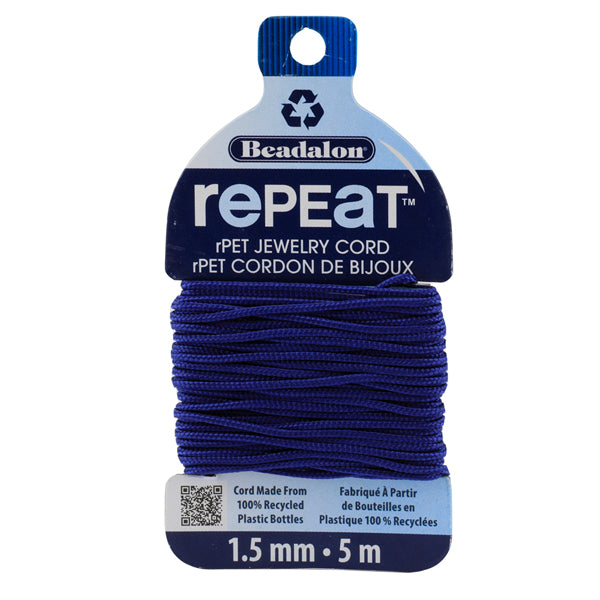 RePEaT, 100% Recycled PET Braided Cord, 12 Strand, 1.5 mm / .059 in, 125 lb / 56.7 kg, Break Strength, Navy Blue, 16.4 ft / 5 m