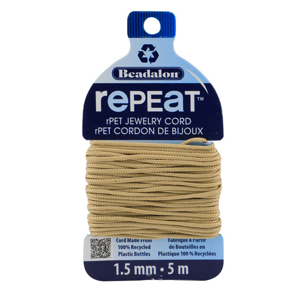 RePEaT, 100% Recycled PET Braided Cord, 12 Strand, 1.5 mm / .059 in, 125 lb / 56.7 kg, Break Strength, Sand, 16.4 ft / 5 m