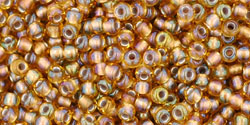 TOHO Seed Beads Round 11/0 Tube 2.5&quot; Gold Lined Rainbow Topaz