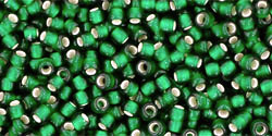 TOHO Seed Beads Round 11/0 Tube 2.5&quot; Silver Lined Frosted Green Emerald