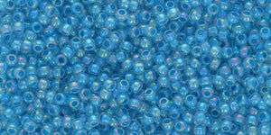 TOHO Seed Beads Round 11/0 Tube 2.5&quot; Aqua Lined Crystal Rainbow