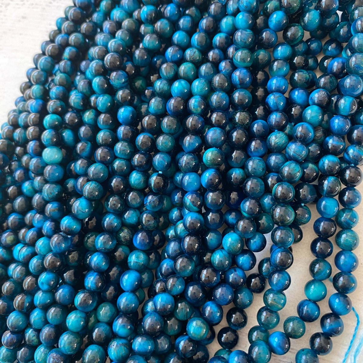 Tigers Eye Teal Black Gemstone Round Approx 6mm