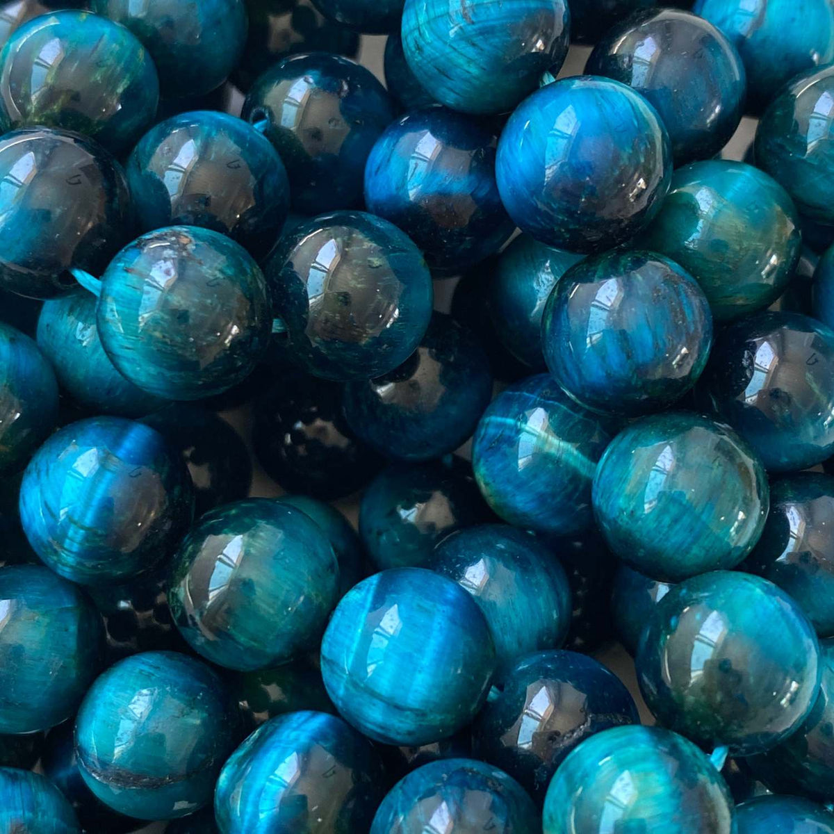 Tigers Eye Teal Black Gemstone Round Approx 10mm