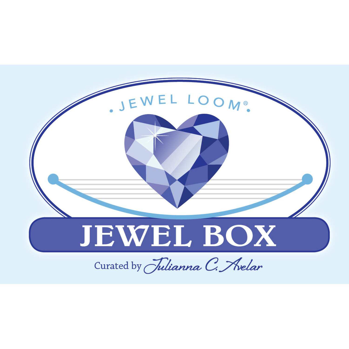 Logo of Jewel Loom Jewel Box with a heart-shaped gem on a light blue background