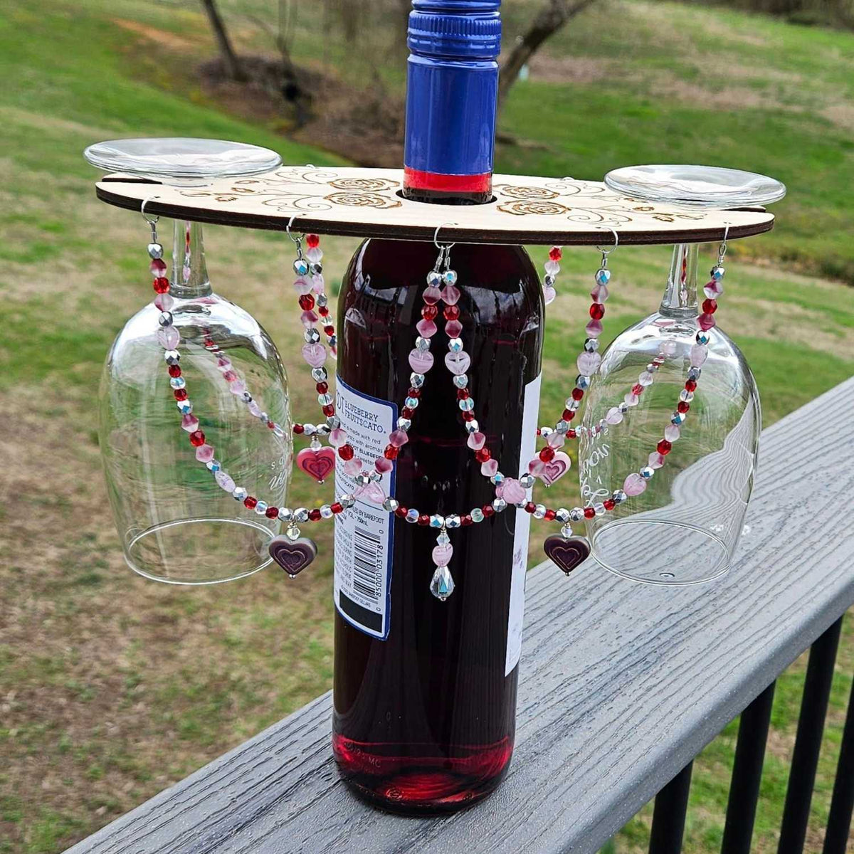 Sustainable Baltic Birch Designer Two Slide Stemware Wine Caddie Grapevine