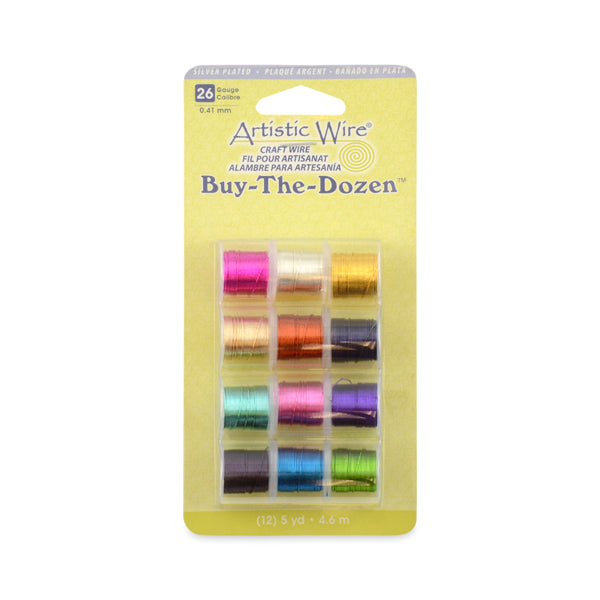 Artistic Wire Buy The Dozen 26G Silver Plated Colors 12 each