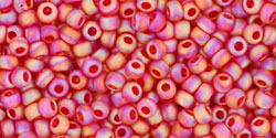 TOHO Seed Beads Round 11/0 Tube 2.5&quot; Transparent Rainbow Frosted Siam Ruby