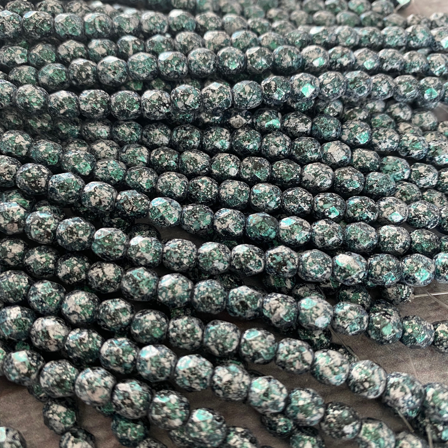 Czech Glass 6mm Fire Polish Aqua Blue Speckle 25 pcs