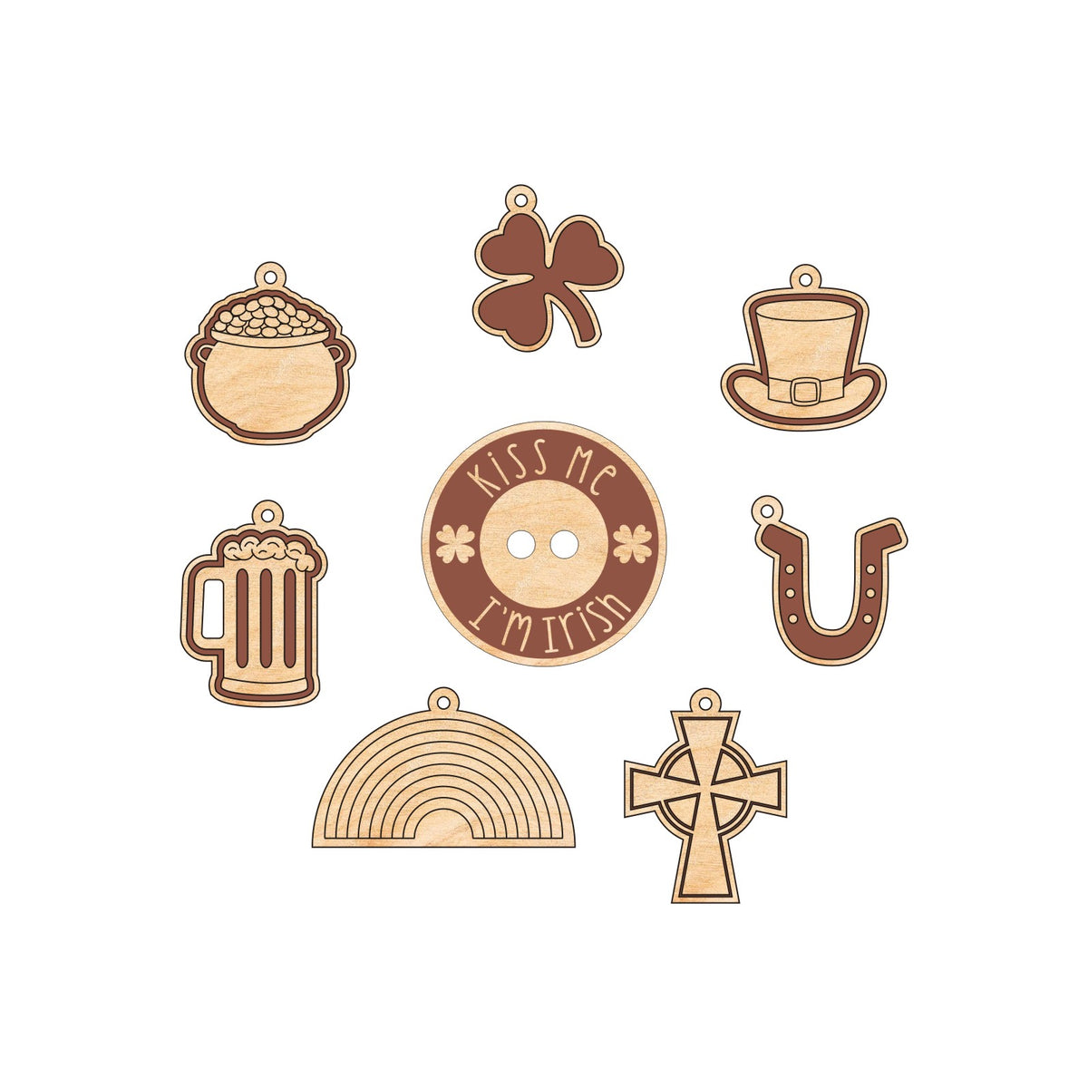 Jewel Loom Wood Charms and Button St Patty's Irish Collection 8 Pieces