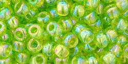 TOHO Seed Beads Round 6/0 Tube 2.5" Transparent Rainbow Lime Green