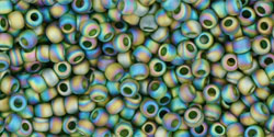 TOHO Seed Beads Round 11/0 Tube 2.5&quot; : Transparent Rainbow Frosted Olivine
