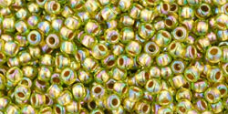 TOHO Seed Beads Round 11/0 Tube 2.5&quot; Gold Lined Rainbow Peridot